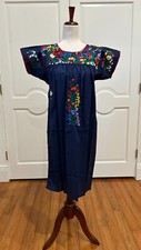San Antonino Maxi Dress, Oaxaca Mexican dress. hand Embroidered. Silk Threads.