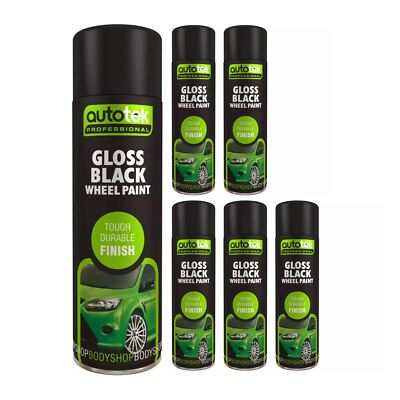Autotek Gloss Black Wheel Mehrzweck-Sprühlack robuste langlebige Oberfläche 500 ml x 6
