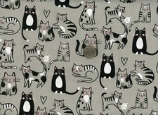 Scrap/Remnant of Fabric 9X21 for Crafts, Quilting, Gray, Black, White, Cats