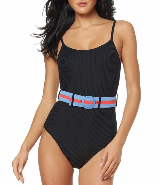 L Large Jessica Simpson Ribbed Belted Black One Piece Swimsuit For Sale Online Ebay