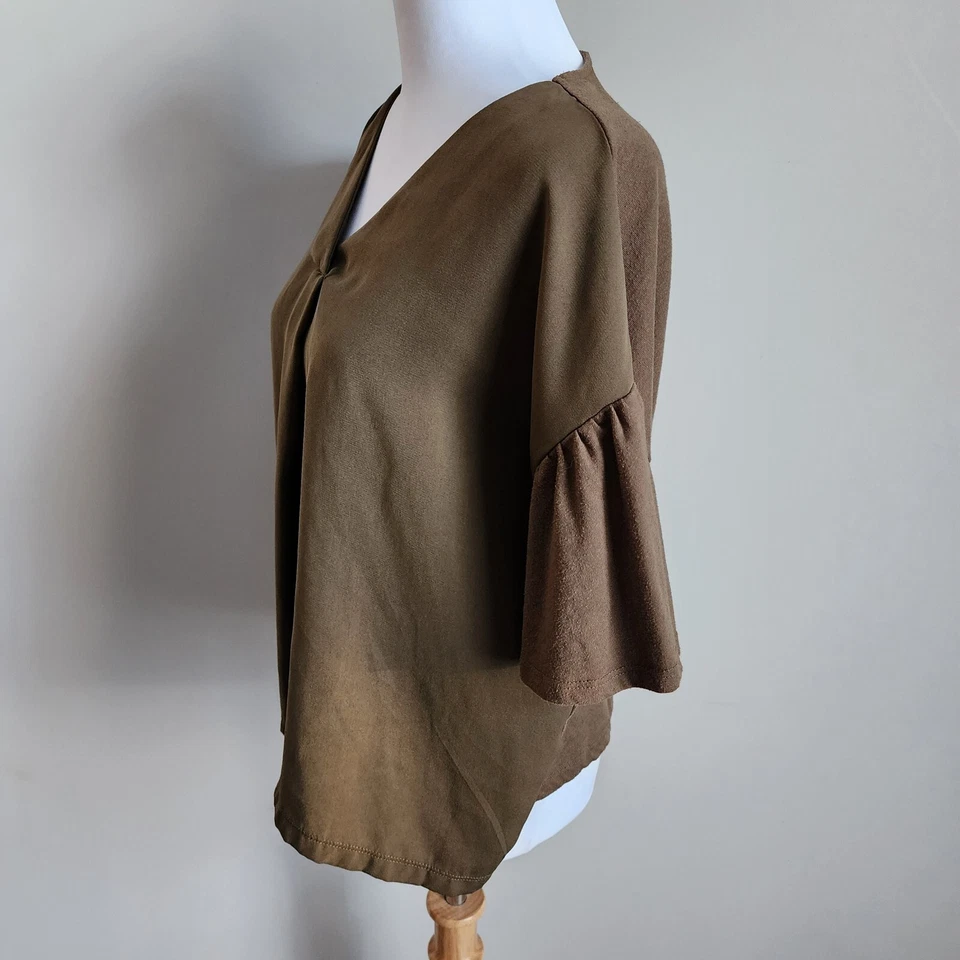 Earth Music & Ecology Blouse Womens One-Size Khaki Japan Designer Shirt Jersey - Image 3 of 4