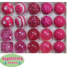 20mm Hot Pink Mixed Style Bubblegum Beads Lot 20 pc. Chunky Gumball