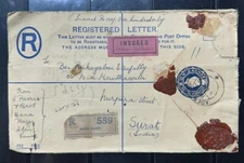 ADEN 1939 KGVI. 3AN REGISTERED COVER TO INDIA WITH ADEN CAMP 6/5/39 CANCELLATION