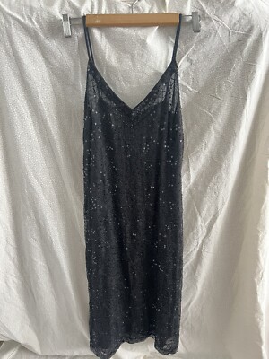 vintage beaded slip dress 90's Black Embellished Silk Small Goth Fairy John galliano