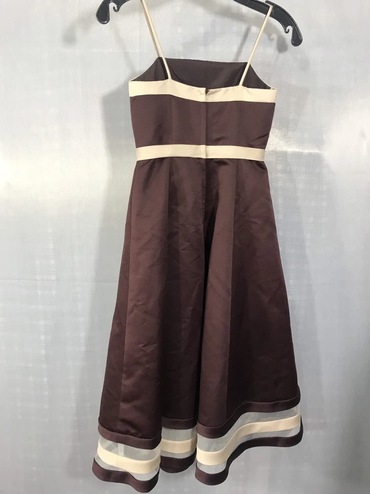 Vestido Eden Bridals Princesa Niña Flor Talla 6 Dama de honor Lazo Marrón Crema Formal Foto 3 de 4