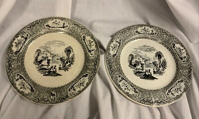 2 VINTAGE FLORENTINE SALAD PLATE BLACK CANAL SCENE VENETIAN LADY 8 