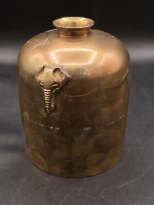 Vintage India Solid Brass Vase Jar Urn  Elephant Head Handles Brassware Safari  