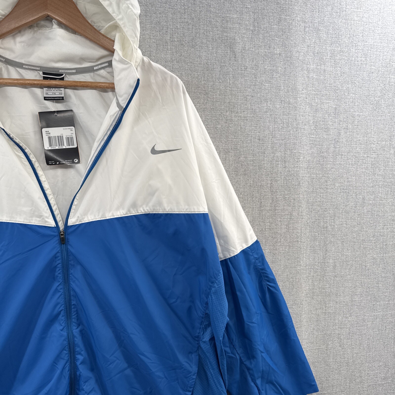 SACAI X NIKE NUOVO Nike Vapor Running Jacket 2XL Blu Full Zip Giacca a vento con cappuccio Riflettente