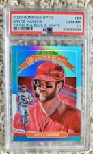 🔥2020 Donruss Optic MLB #24 Bryce Harper Carolina Blue & White DK PSA 10 Pop 1