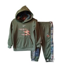 Nike 3Brand Track Suit 24M Boys Pullover Green Hoodie Tricot Kangaroo Pouch