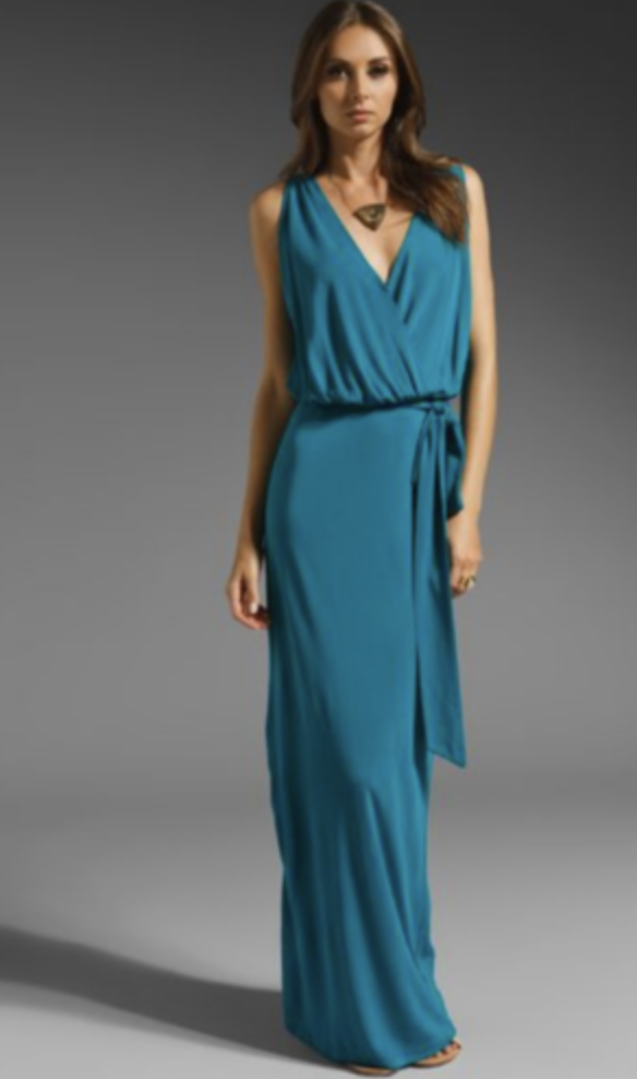 Haute Hippie Dress Maxi Long Sexy Aquamarine Belt Slit Side 100% Rayon Size  XS