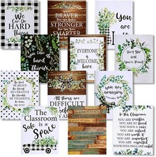 Sepamoon 12 Pcs Classroom Decor Motivational Posters for Eucalyptus, Plaid