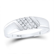 10k White Gold Mens Round Channel-set Diamond Diagonal Triple Row Wedding Band