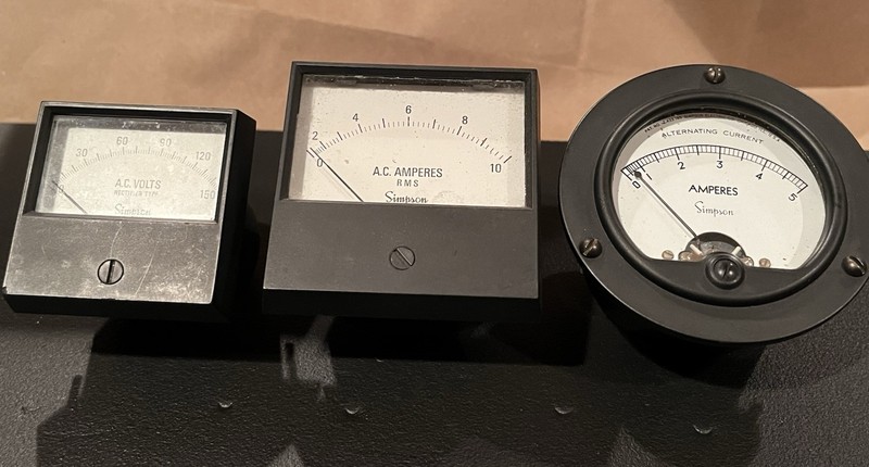 Lot Of 3 Vintage Analog Simpson AC Voltage & Amperes Meters  UNTESTED!   USA