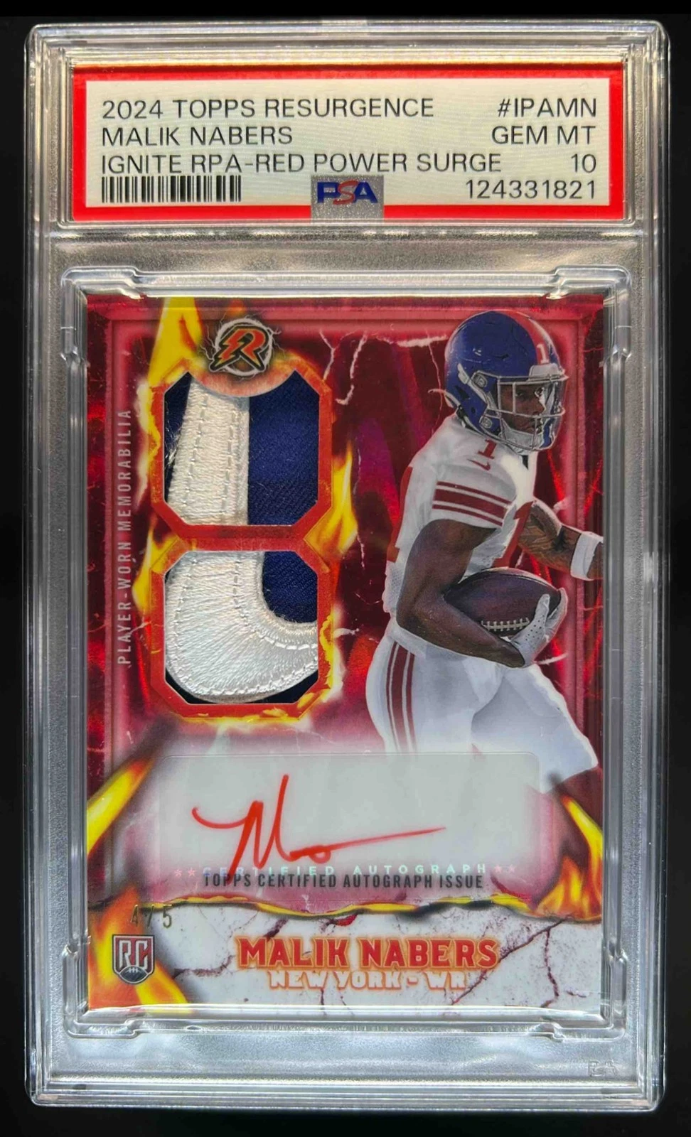Malik Nabers Topps Resurgence Ignite Rookie Patch Autographs #IPAMN Red Power Surge
