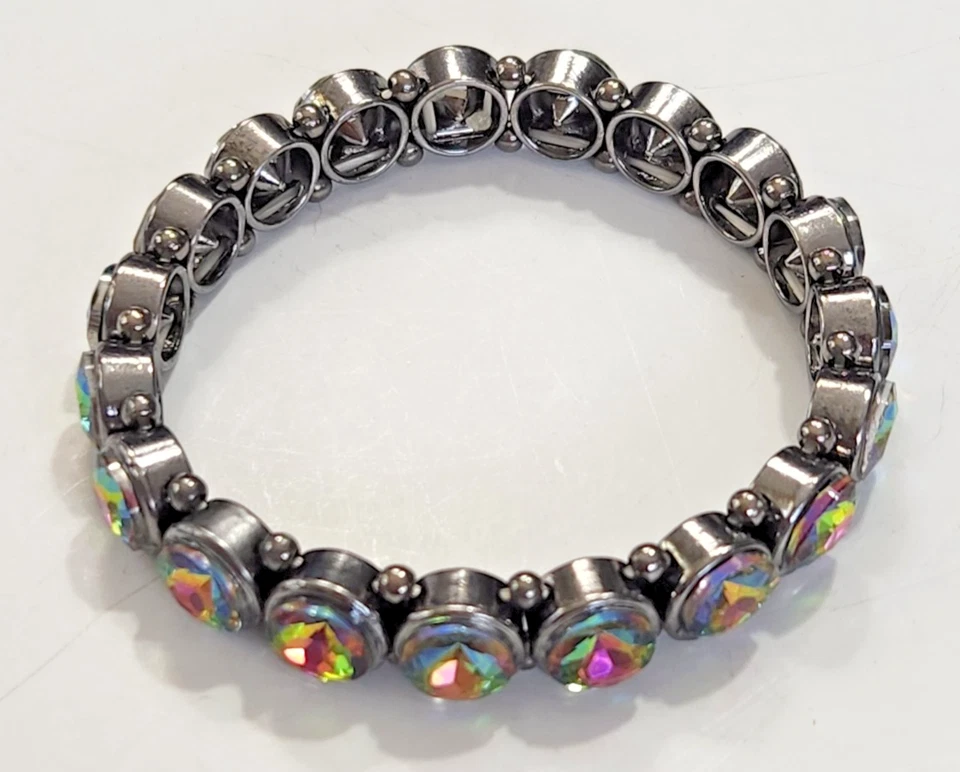 Pulsera Elástica Gunmetal Rosa Verde Sandía Estrás Retro Disco Fiesta Foto 3 de 4