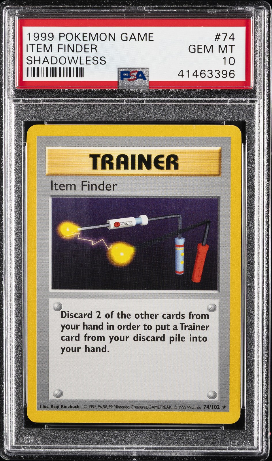 1999 POKEMON GAME SHADOWLESS #74 ITEM FINDER PSA 10