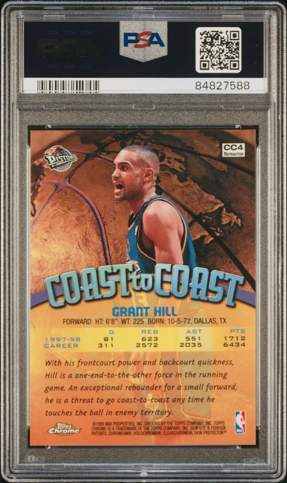 1998 Topps Chrome Grant Hill #CC4 Coast To Coast Refractor PSA 10 Pistons - Image 2 of 3
