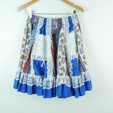 Vintage Square Dance Skirt Blue Ruffle Lace Dainty Dollette Medium Cottagecore