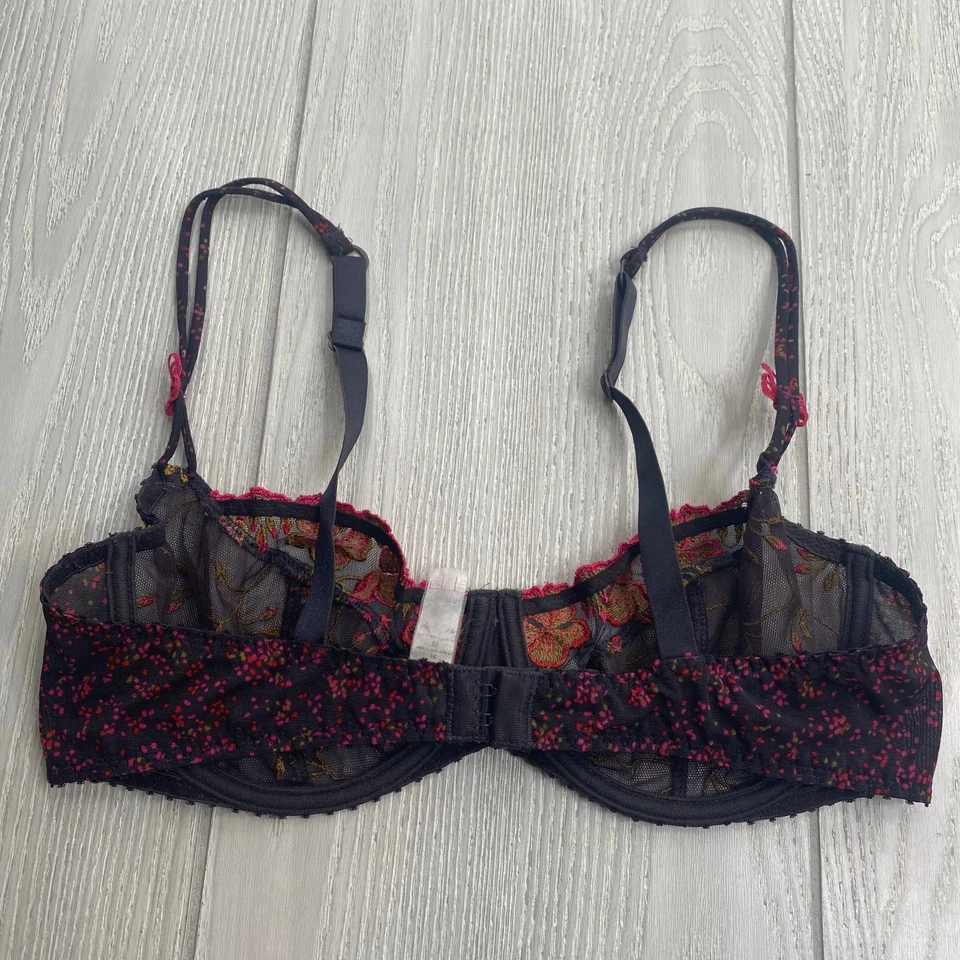 Sujetador Aubade Paris Negro Malla Floral Bordado Con Aros Media Copa Talla 32 A 32A Foto 4 de 4