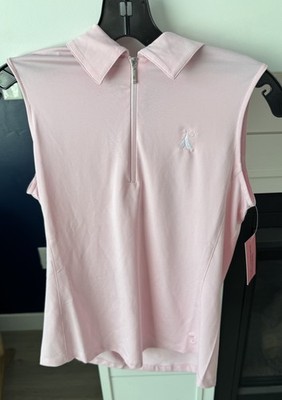 Golftini Golf Polo Shirt Women's Rose Pink Stretch 1/2 Zip Sleeveless Small