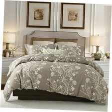 Floral Duvet Cover King Size, Taupe Brown Branch King  104"x90"  Simply Taupe