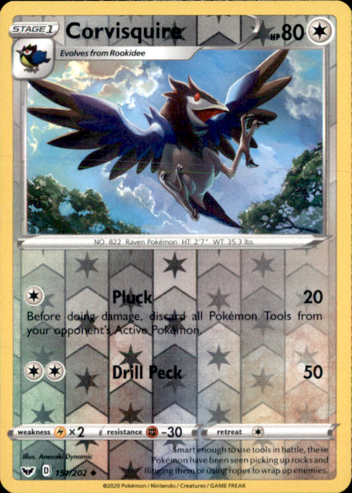 Corvisquire Reverse Holo Uncommon SWSH01: Sword & Shield Base Set 151/202 NM Mas