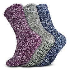 Daventry Thick Fuzzy Grippy Socks for Medium-Large Purple, Green, Blue (3 Pair)