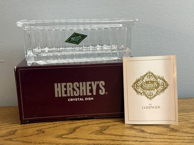 HERSHEY'S MILK CHOCOLATE ETCHED CRYSTAL CANDY BAR SHAPED CANDY DISH W/LID