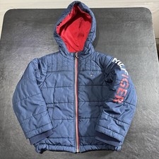Tommy Hilfiger Jacket Youth Boys XS 5/6 Full Zip Hooded Parka Spell Out Blue