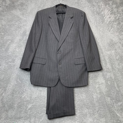 Oscar de la Renta, Tuta grigia vintage Oscar De La Renta uomo extra large set 2 pezzi cappotto gessato