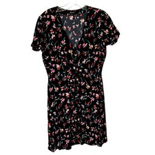 Madewell Wms 6 Black Floral Button Front Shirt Dress Dark Cottagecore Casual