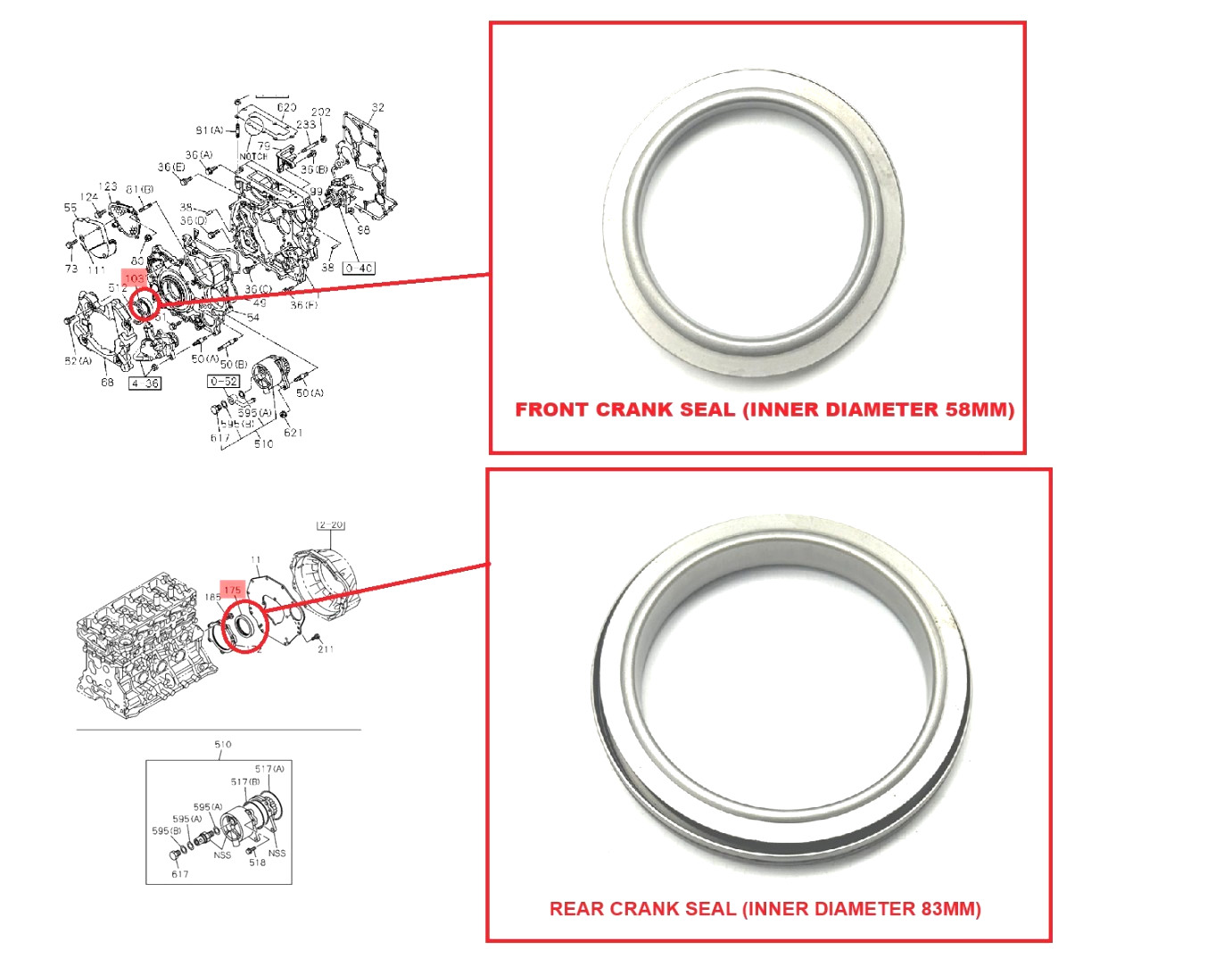 FOR ISUZU D-MAX PICK UP TFS87 1.9TD FRONT & REAR CRANKSHAFT OIL SEAL 2016+