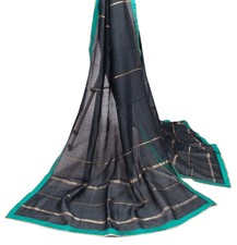 Sushila Vintage Black Woven Dupatta Contract Border Pure Cotton Silk Long Stole