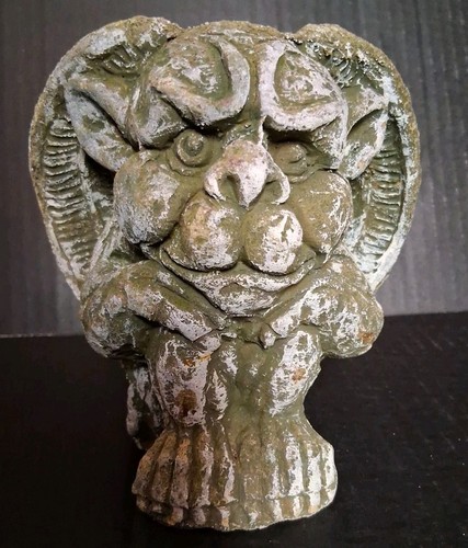 Vintage Weathered Winged Gargoyle Concrete Fantasy Garden Statue 6"