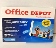 Office Depot Premium Matte Finish Photo Paper 60 4X6 Sheets Inkjet New