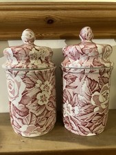 2 Vintage Burleigh  Victorian Chintz Lidded Jars Canisters. C.1950 Very GC