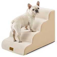 Dog Stairs for Small Pets 4 Step Foam Ramp for Bed Couch 19.7 inch Beige