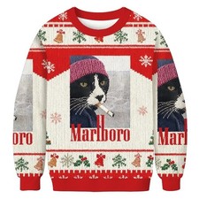 Marlboro Smoking Cat Meme Funny Christmas Ugly Sweatshirt