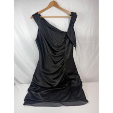 White by Vera Wang Size 14 Black One Shoulder Ruched Mini Dress Bow