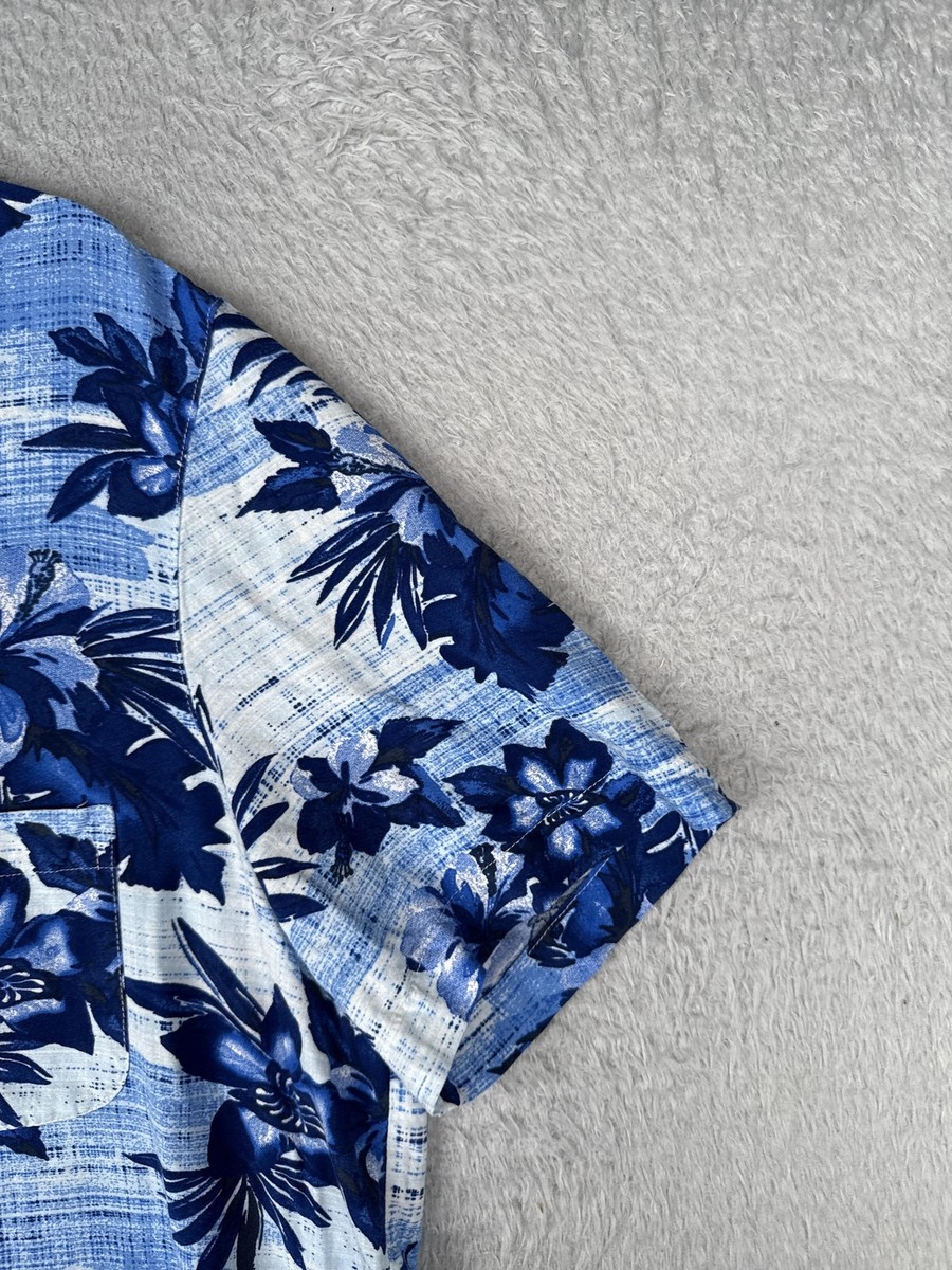 George Shirt Mens Large Blue Short Sleeve Hawaiian Floral Button