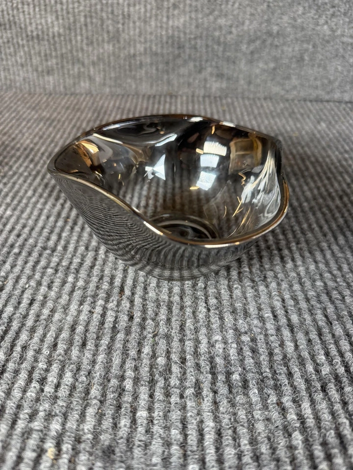 Smoky Gray Art Glass Bowls Set Of 3 Organic Modern Nut Dessert Serving Trio - Image 3 of 4