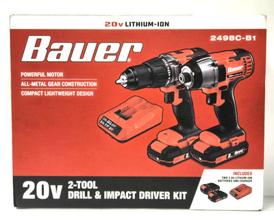 Bauer 2498C B1 20V 2 Tool Drill & Impact Driver Kit 1.5 Ah Battery Brushless