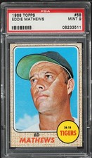 1968 Topps BB Card # 58 Eddie Mathews Detroit Tigers HOF PSA 9 MINT