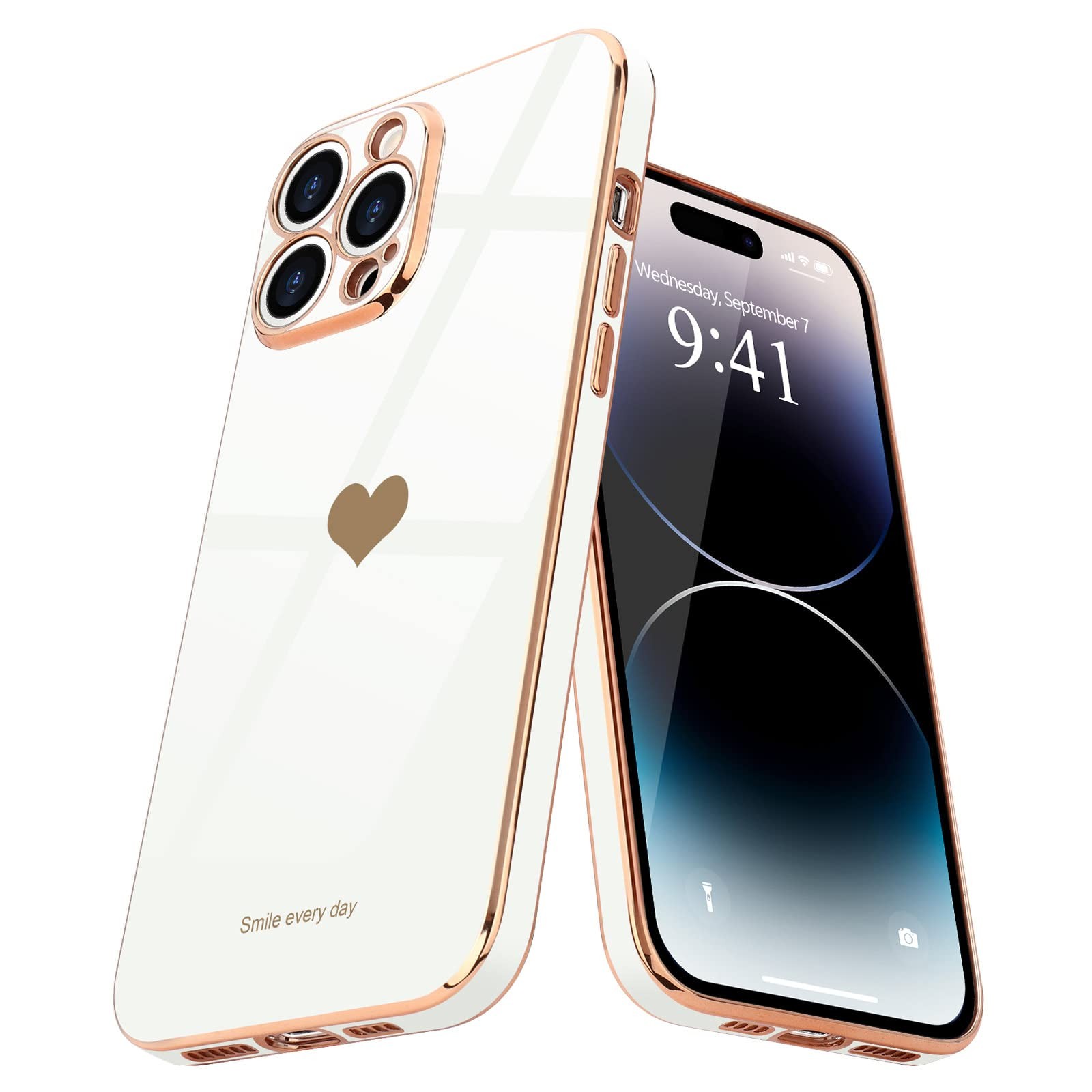Coque iPhone 14 Pro Max en silicone transparent avec bordure dore galvanise