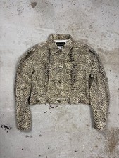 Vintage 1990s Roberto Cavalli Leopard Animal Print Denim Jeans Jacket Cropped