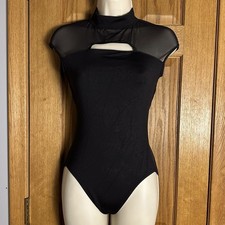 Bloch Black High Neck Cap Sleeves Mesh Zipper Back Ballet Dance Leotard MA