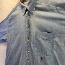 90s Tommy Hilfiger Denim Button Dress Shirt Mens 16.5 33 Blue Crest Long Sleeve