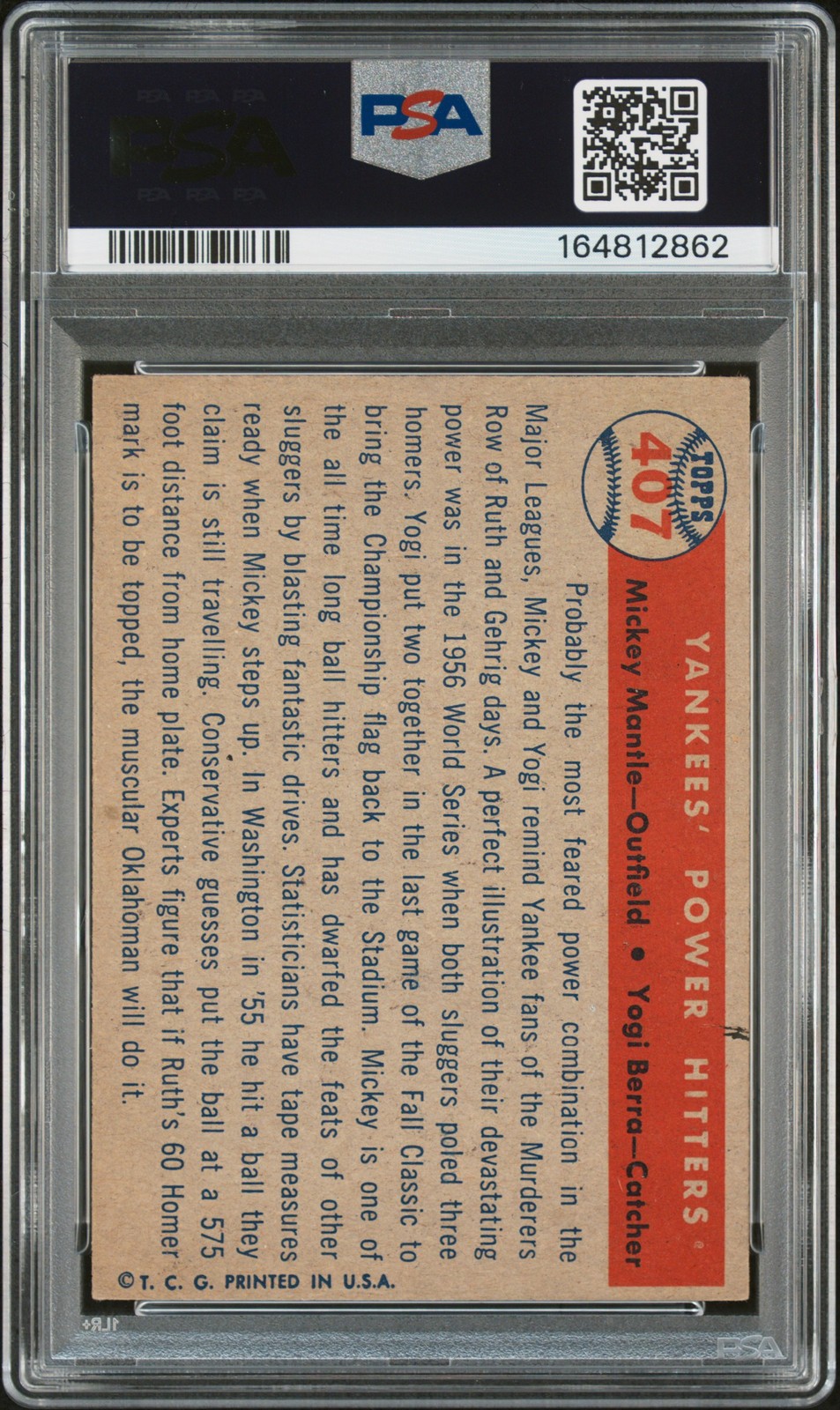 1957 TOPPS YANKEES' POWER HITTERS #407 MICKEY MANTLE/YOGI BERRA PSA 4 view 2