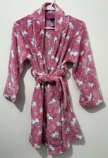 Kids Unicorn Hooded Fleece Bathrobe Size 10/12 Pink Robe Glitter With Unicorns